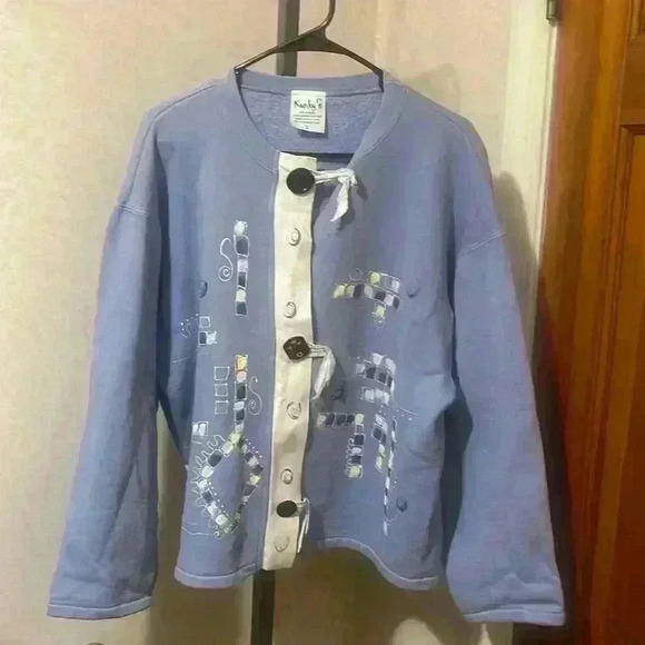 Kunkys hand  painted jacket beautiful size large  F - Picture 1 of 7